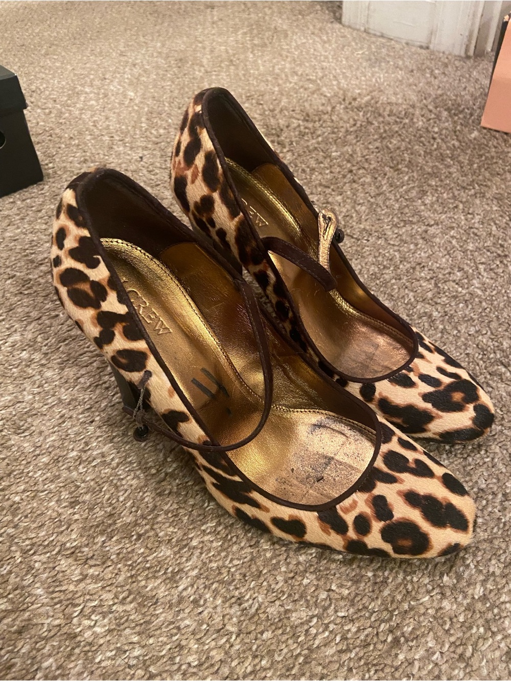 Leopard Print Mary Jane High Heels - Brown/Black - Picture 2 of 4